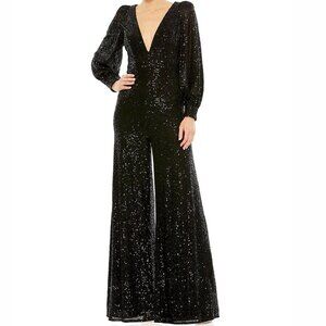 Black Sequin Wide Leg Jumpsuit Size 2 By Ieena for Mac Duggal